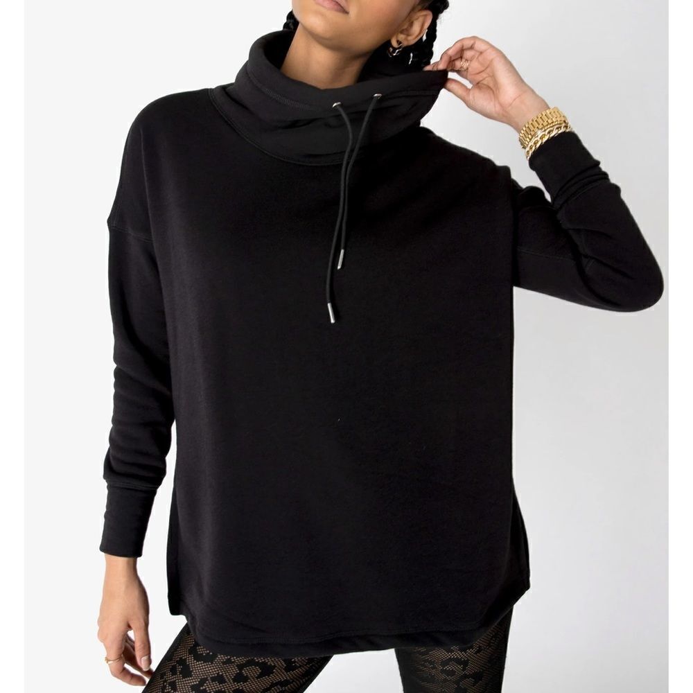 Adam Selman Sport Funnel Neck Oversized Fleece Pullover Sweater Black Medium NEW